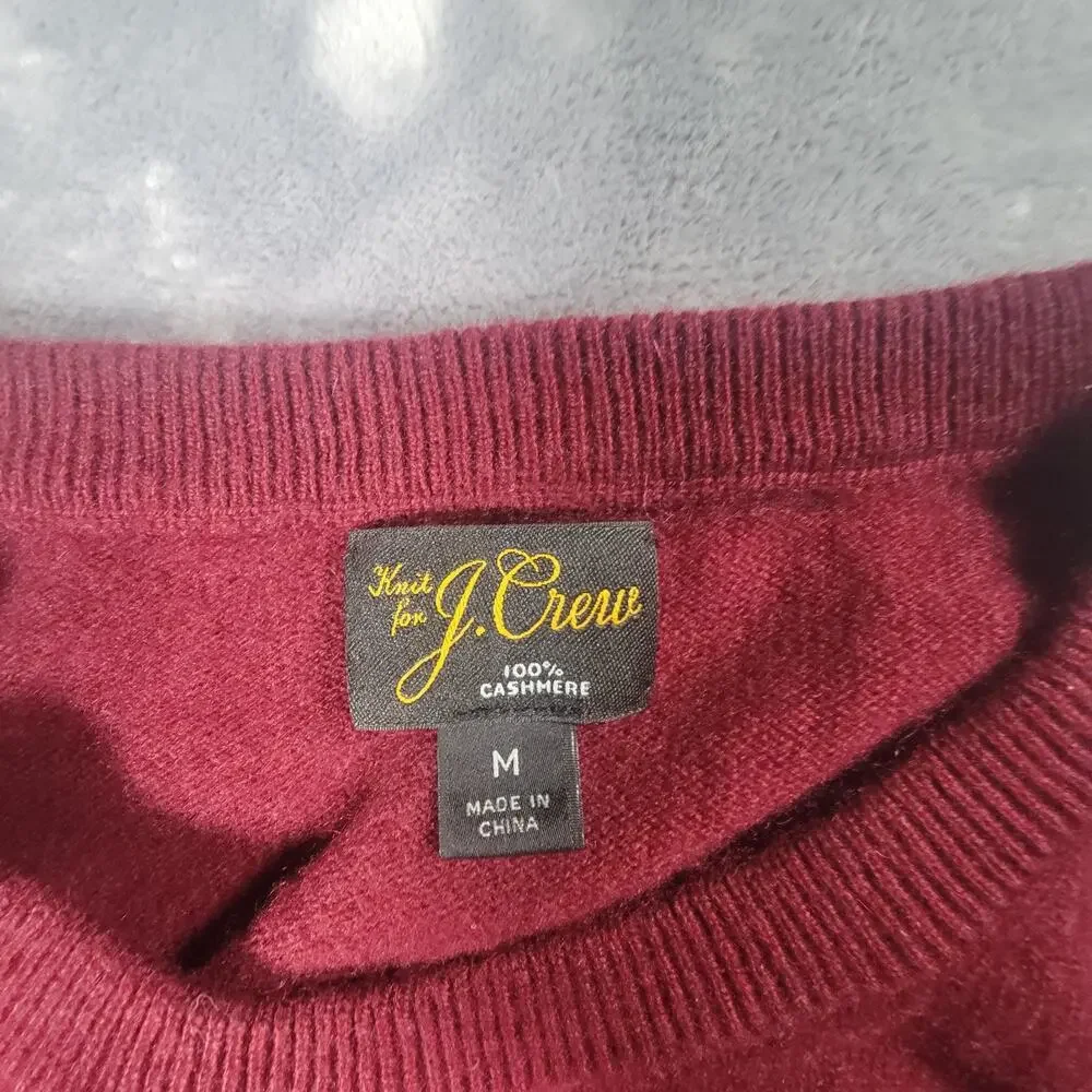 J. Crew Mens M Cashmere V Neck Sweater Pullover Maroon